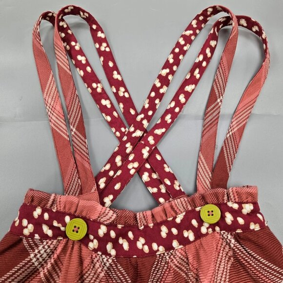 MATILDA JANE You & Me Plaid Overall Suspender Skirt Dress Pink Green Red Size 8 - Picture 3 of 9